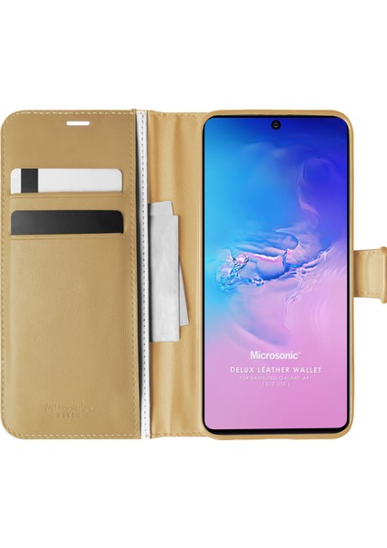 Samsung Galaxy A91 Kılıf Delux Leather Wallet Gold