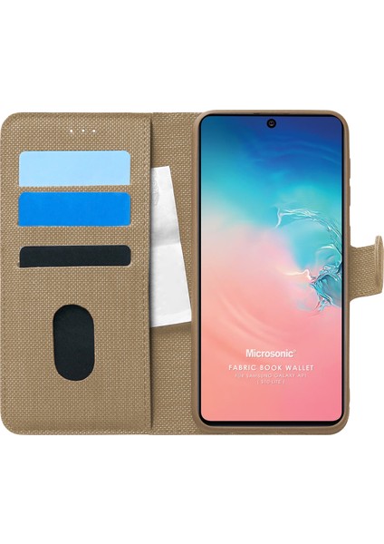 Samsung Galaxy A91 Kılıf Fabric Book Wallet Gold