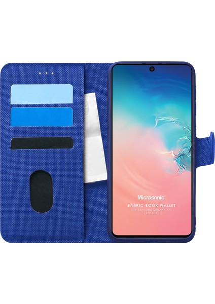 Samsung Galaxy A91 Kılıf Fabric Book Wallet Lacivert