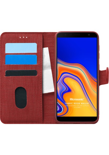 Samsung Galaxy J4 Core Kılıf Fabric Book Wallet Kırmızı