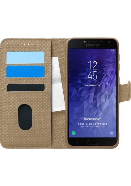 Samsung Galaxy J4 Kılıf Fabric Book Wallet Gold