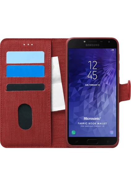 Samsung Galaxy J4 Kılıf Fabric Book Wallet Kırmızı