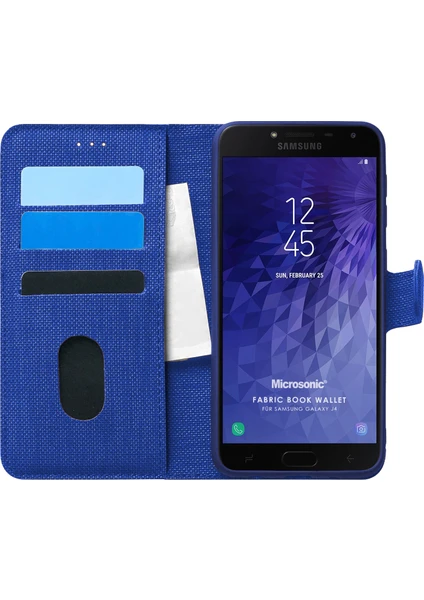 Samsung Galaxy J4 Kılıf Fabric Book Wallet Lacivert