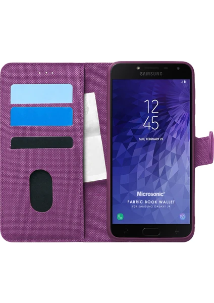 Samsung Galaxy J4 Kılıf Fabric Book Wallet Mor