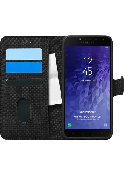 Samsung Galaxy J4 Kılıf Fabric Book Wallet Siyah