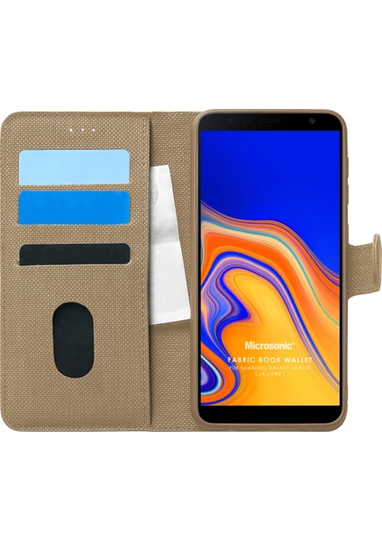 Samsung Galaxy J4 Plus Kılıf Fabric Book Wallet Gold