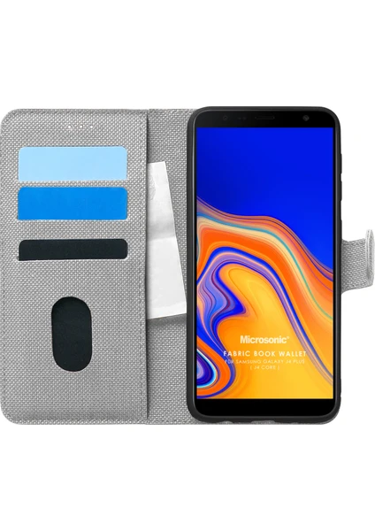 Samsung Galaxy J4 Plus Kılıf Fabric Book Wallet Gri