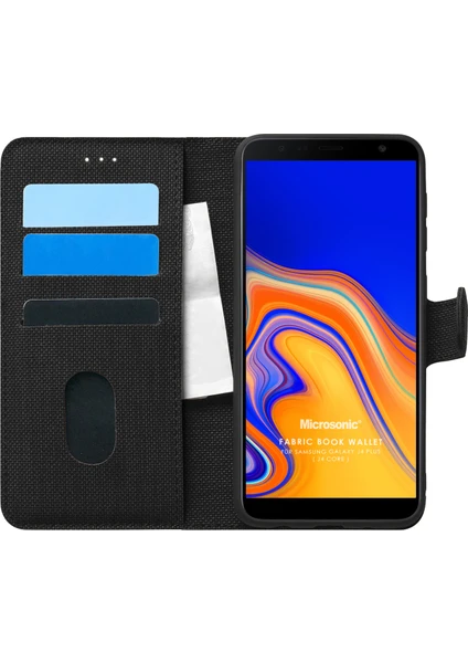 Samsung Galaxy J4 Plus Kılıf Fabric Book Wallet Siyah