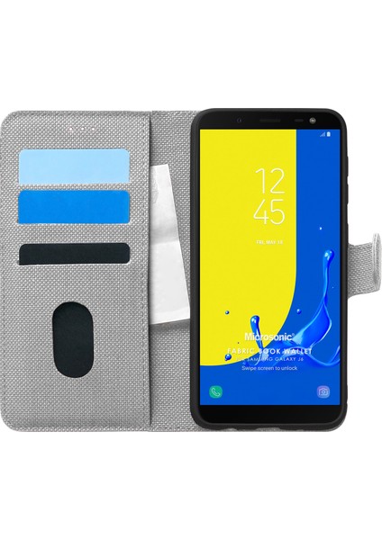 Samsung Galaxy J6 Kılıf Fabric Book Wallet Gri