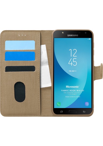 Samsung Galaxy J7 Core Kılıf Fabric Book Wallet Gold