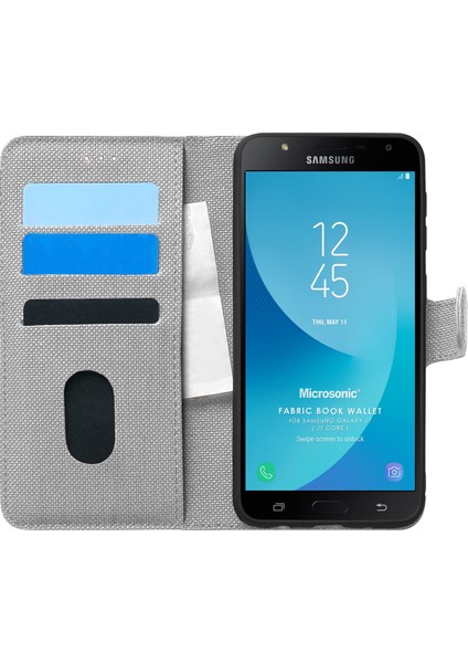 Samsung Galaxy J7 Core Kılıf Fabric Book Wallet Gri