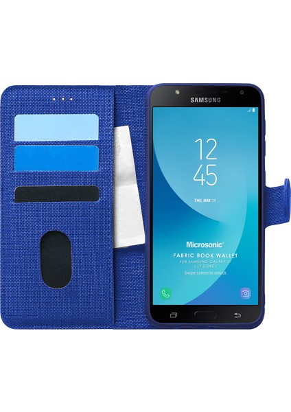 Samsung Galaxy J7 Core Kılıf Fabric Book Wallet Lacivert