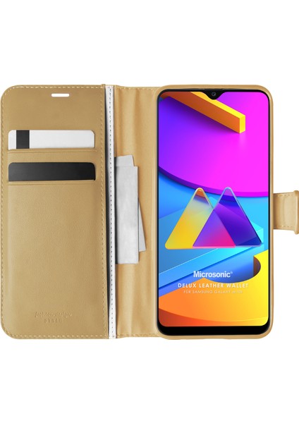 Samsung Galaxy M10s Kılıf Delux Leather Wallet Gold