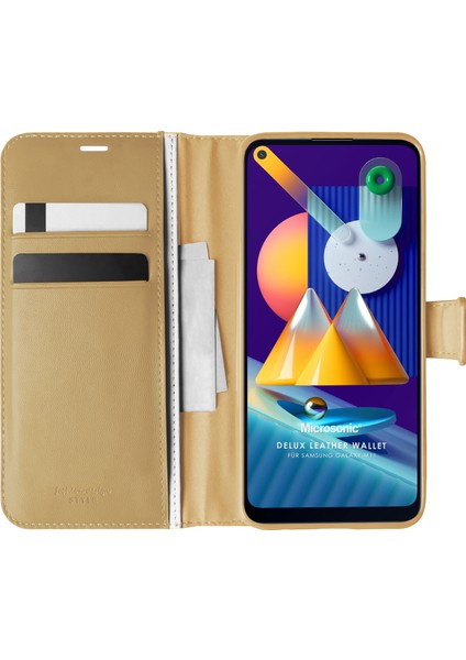 Samsung Galaxy M11 Kılıf Delux Leather Wallet Gold