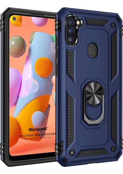 Samsung Galaxy M11 Kılıf Military Ring Holder Lacivert