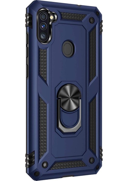 Samsung Galaxy M11 Kılıf Military Ring Holder Lacivert