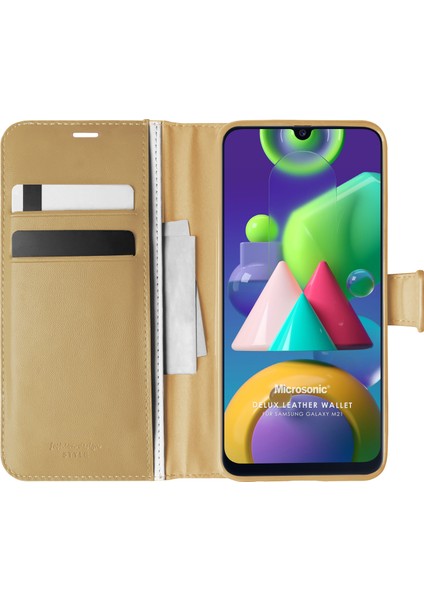 Samsung Galaxy M21 Kılıf Delux Leather Wallet Gold