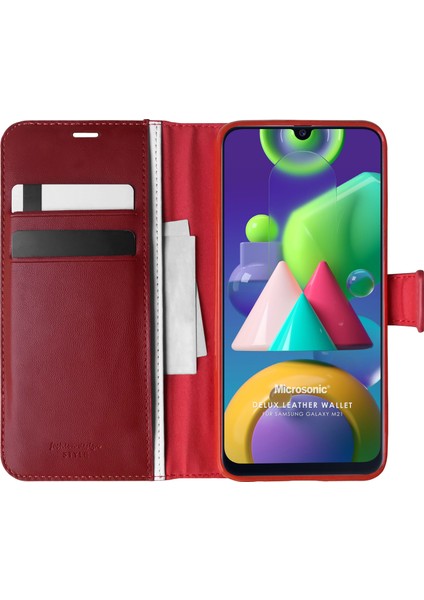 Samsung Galaxy M21 Kılıf Delux Leather Wallet Kırmızı