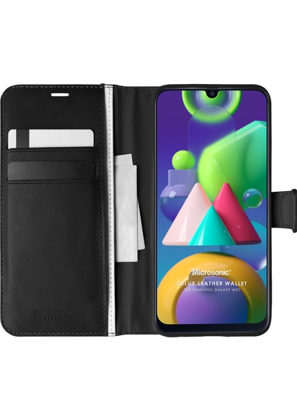 Samsung Galaxy M21 Kılıf Delux Leather Wallet Siyah