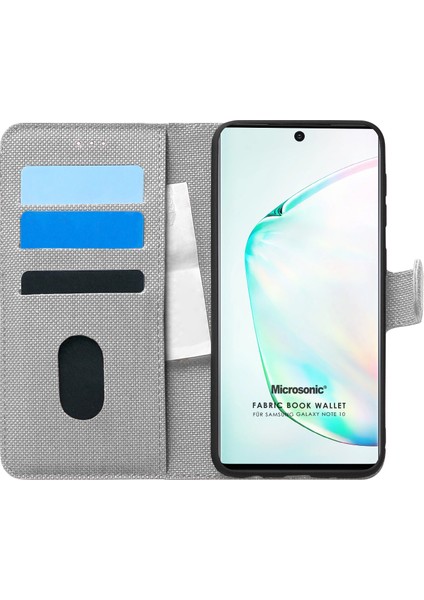 Samsung Galaxy Note 10 Kılıf Fabric Book Wallet Gri