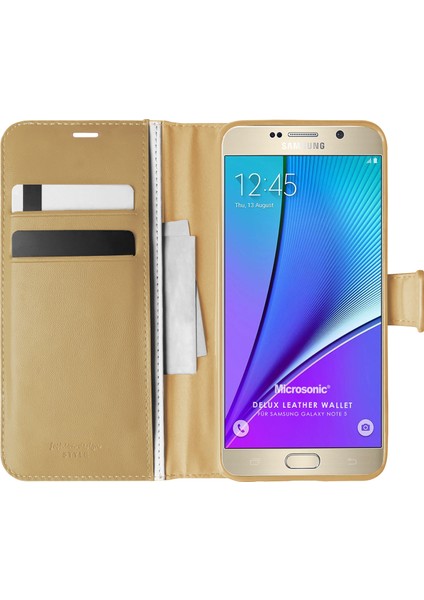 Samsung Galaxy Note 5 Kılıf Delux Leather Wallet Gold