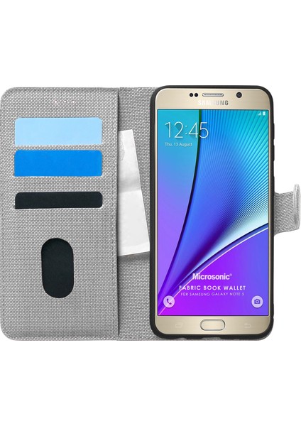 Samsung Galaxy Note 5 Kılıf Fabric Book Wallet Gri