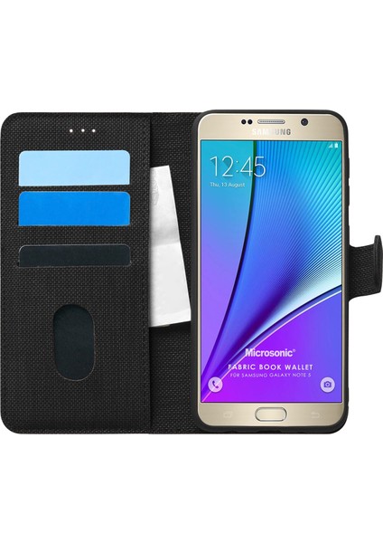 Samsung Galaxy Note 5 Kılıf Fabric Book Wallet Siyah