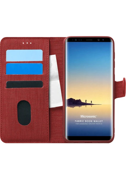 Samsung Galaxy Note 8 Kılıf Fabric Book Wallet Kırmızı