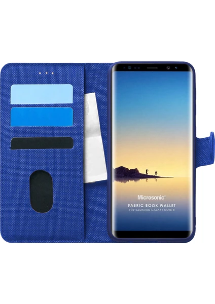 Samsung Galaxy Note 8 Kılıf Fabric Book Wallet Lacivert