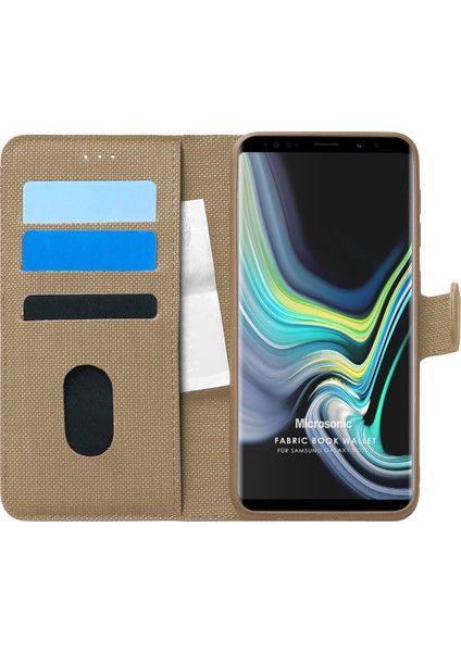 Samsung Galaxy Note 9 Kılıf Fabric Book Wallet Gold