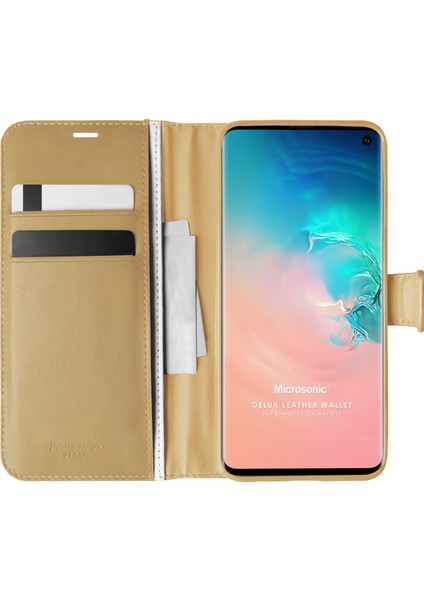 Samsung Galaxy S10 Kılıf Delux Leather Wallet Gold