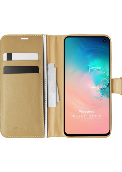 Samsung Galaxy S10e Kılıf Delux Leather Wallet Gold