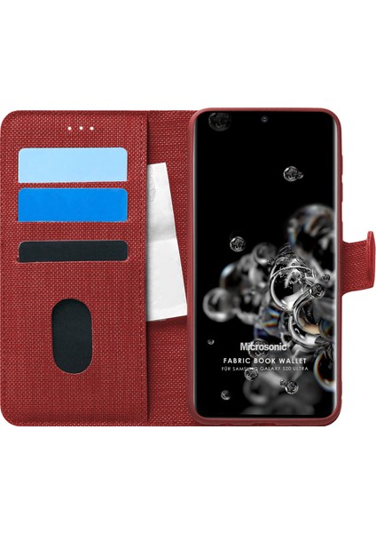 Samsung Galaxy S20 Ultra Kılıf Fabric Book Wallet Kırmızı