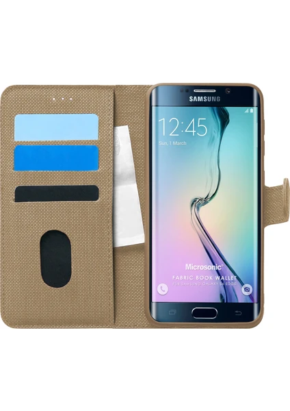 Samsung Galaxy S6 Edge Kılıf Fabric Book Wallet Gold