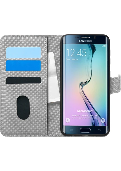 Samsung Galaxy S6 Edge Kılıf Fabric Book Wallet Gri