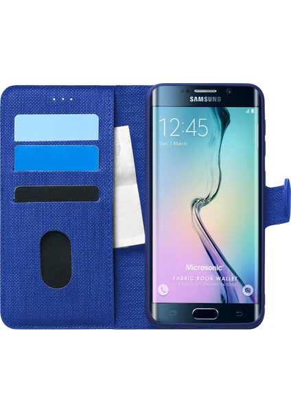 Samsung Galaxy S6 Edge Kılıf Fabric Book Wallet Lacivert