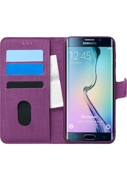 Samsung Galaxy S6 Edge Kılıf Fabric Book Wallet Mor