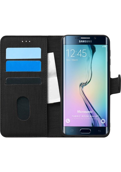 Samsung Galaxy S6 Edge Kılıf Fabric Book Wallet Siyah