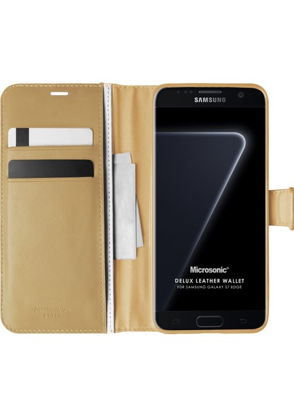 Samsung Galaxy S7 Edge Kılıf Delux Leather Wallet Gold