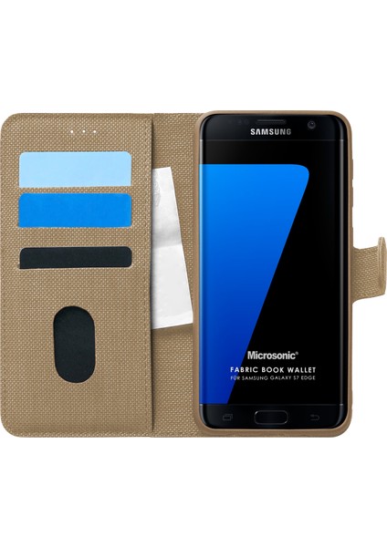 Samsung Galaxy S7 Edge Kılıf Fabric Book Wallet Gold