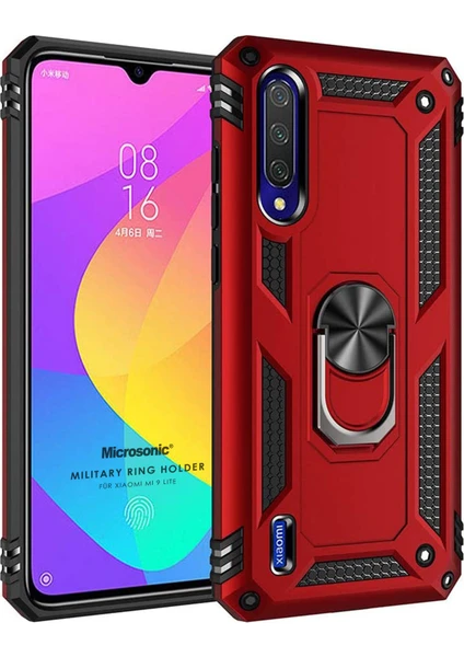 Xiaomi Mi 9 Lite Kılıf Military Ring Holder Kırmızı