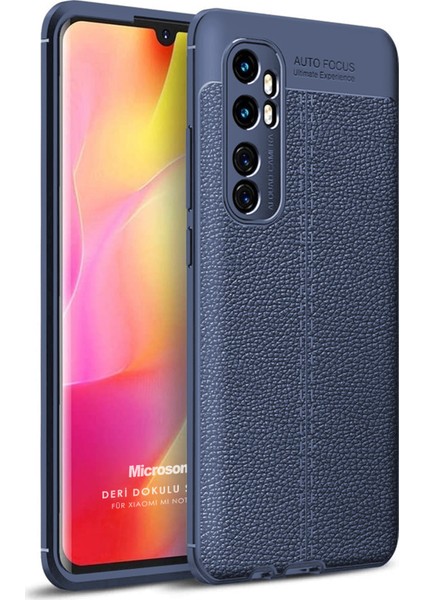 Xiaomi Mi Note 10 Lite Kılıf Deri Dokulu Silikon Lacivert