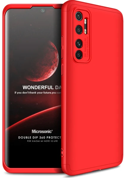 Xiaomi Mi Note 10 Lite Kılıf Double Dip 360 Protective Kırmızı