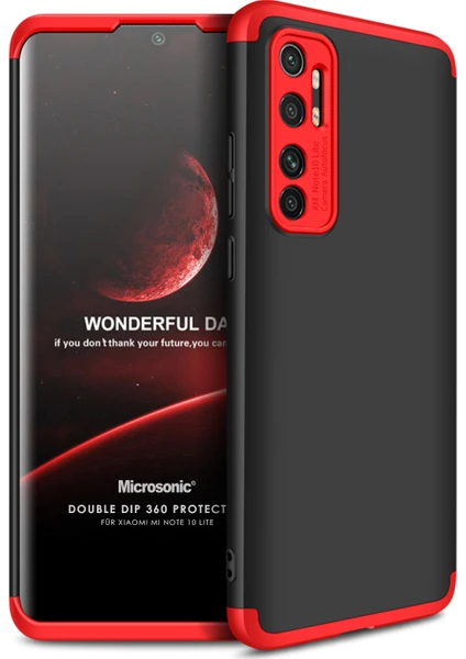 Xiaomi Mi Note 10 Lite Kılıf Double Dip 360 Protective Siyah - Kırmızı