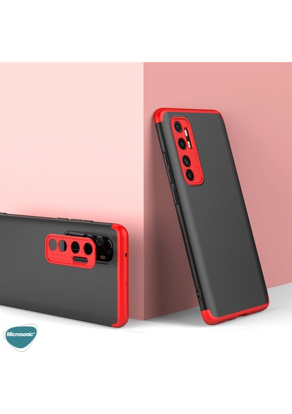 Xiaomi Mi Note 10 Lite Kılıf Double Dip 360 Protective Siyah - Kırmızı