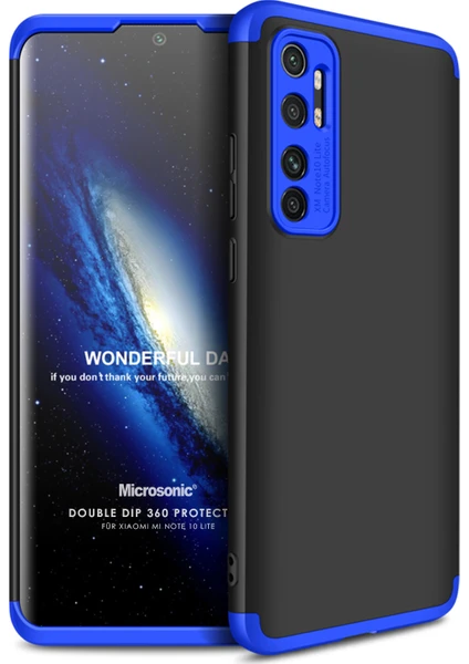 Xiaomi Mi Note 10 Lite Kılıf Double Dip 360 Protective Siyah - Mavi