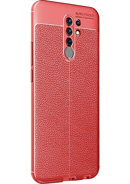 Xiaomi Redmi 9 Kılıf Deri Dokulu Silikon Kırmızı