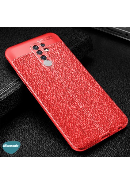 Xiaomi Redmi 9 Kılıf Deri Dokulu Silikon Kırmızı