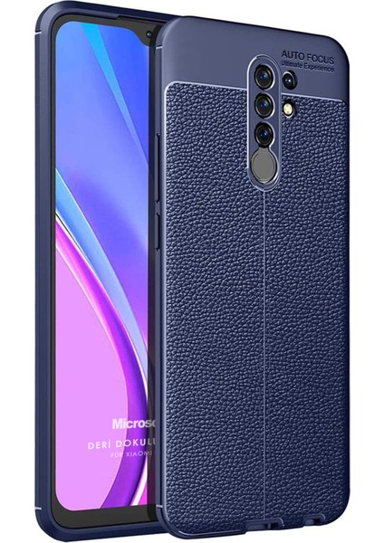 Xiaomi Redmi 9 Kılıf Deri Dokulu Silikon Lacivert