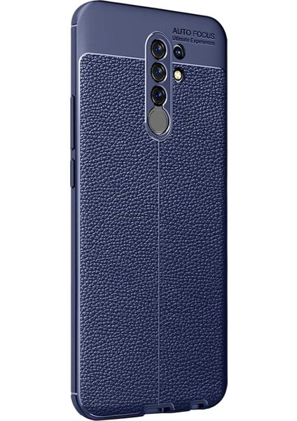 Xiaomi Redmi 9 Kılıf Deri Dokulu Silikon Lacivert